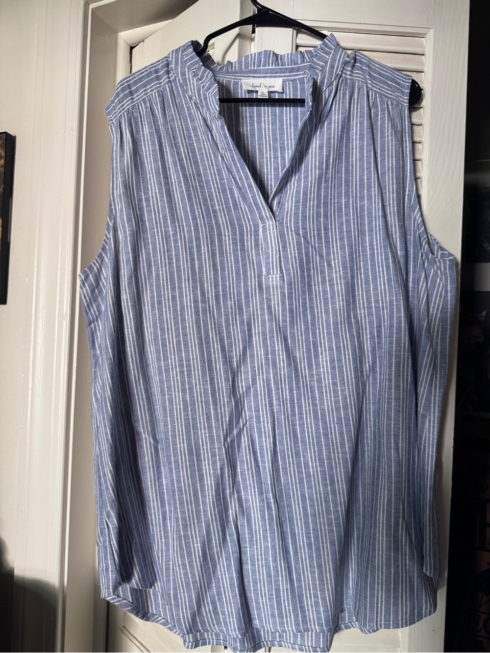 Sleeveless Blue Stripe  Shirt - Lightweight Casual
